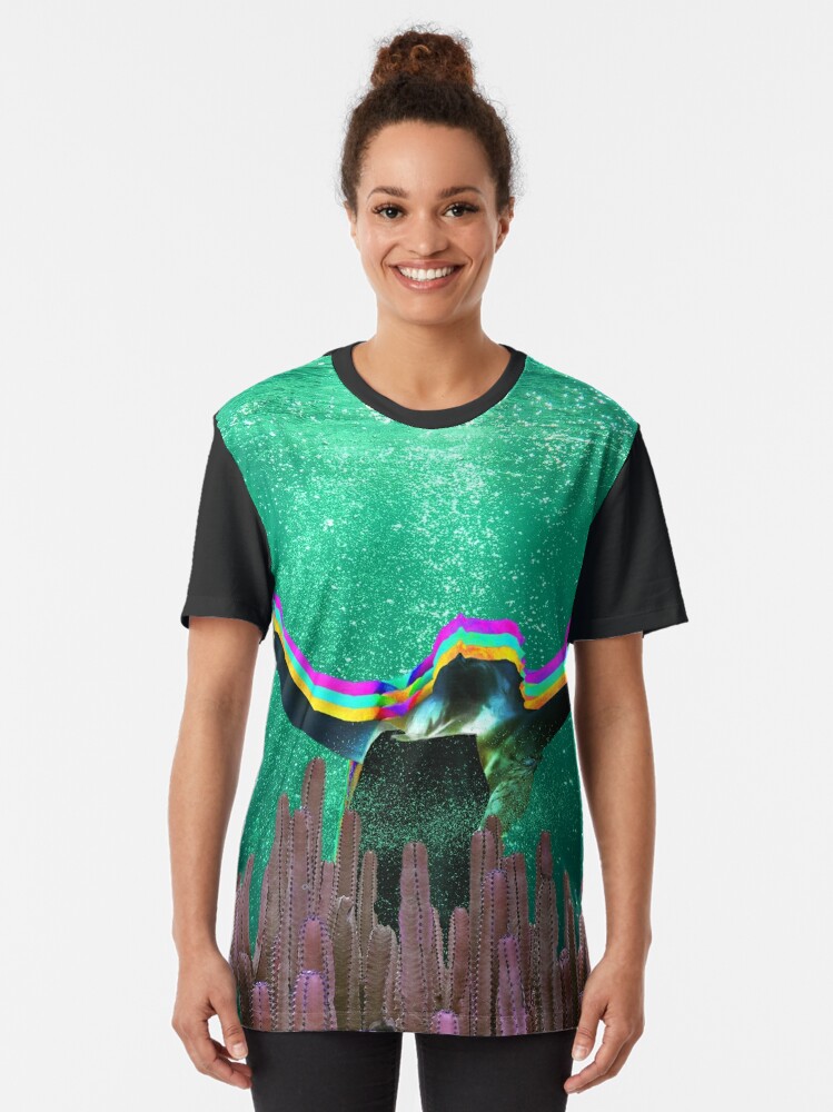 Alternate view of Sinking In - Underwater Cactus Graphic T-Shirt