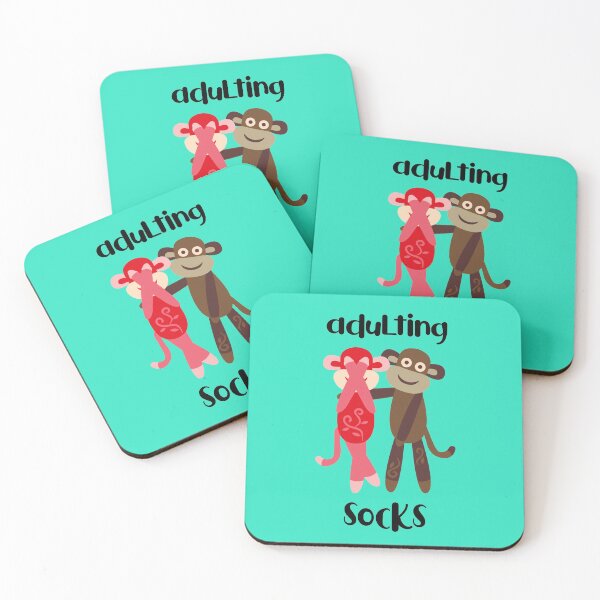 Item preview, Adulting Socks - Pink and Brown Sock Monkeys designed and sold by Trinket-Trickster.
