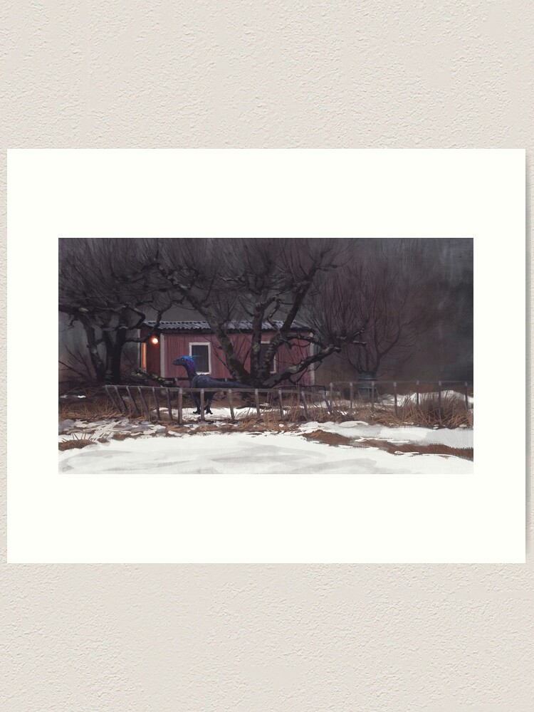 Thumbnail 1 of 3, Art Print, Fruktträdgård och Dromaeosaur designed and sold by simonstalenhag.