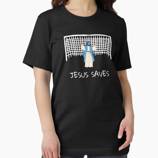 Vista previa del artículo con la obra «Jesús salva, divertido meme cristiano», diseñado y vendido por NiceSign.