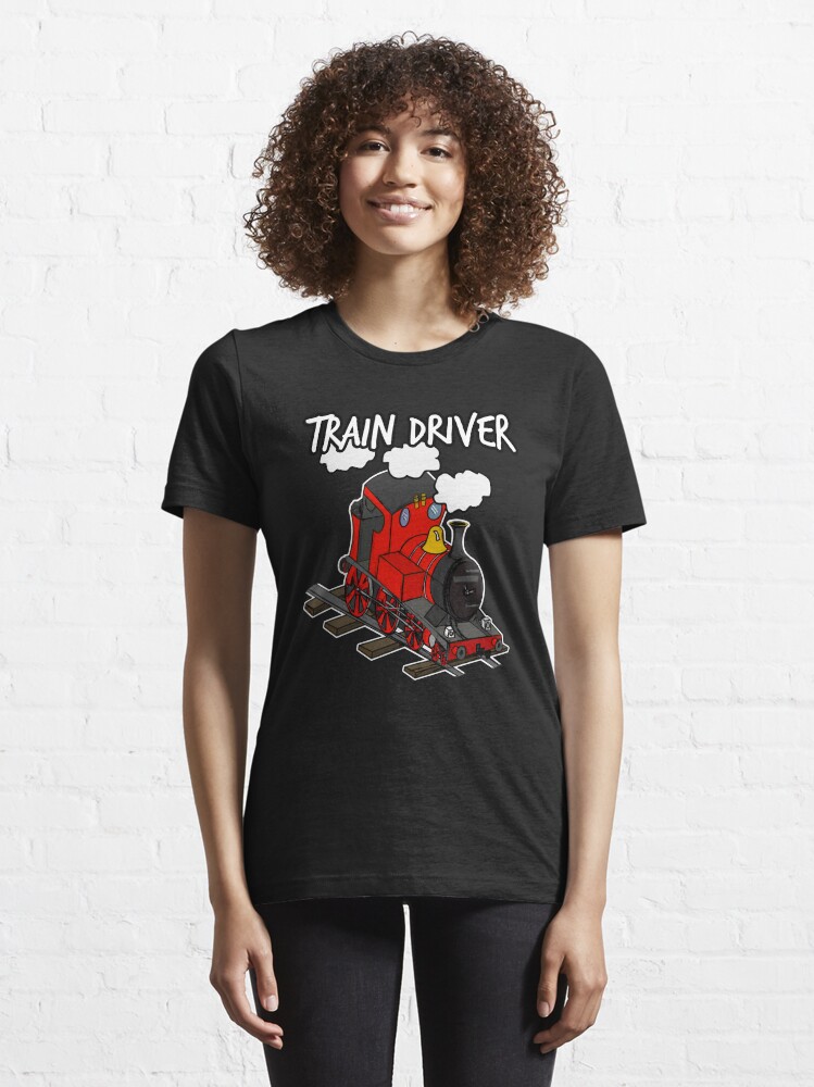 Alternate view of Train Driver Steam Locomotive Rail Enthusiasts (Red) Essential T-Shirt