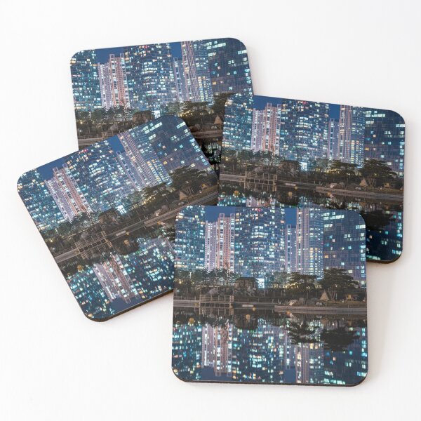 Item preview, Paisaje urbano de rascacielos en Incheon Central Park en la noche designed and sold by WorldScenery.
