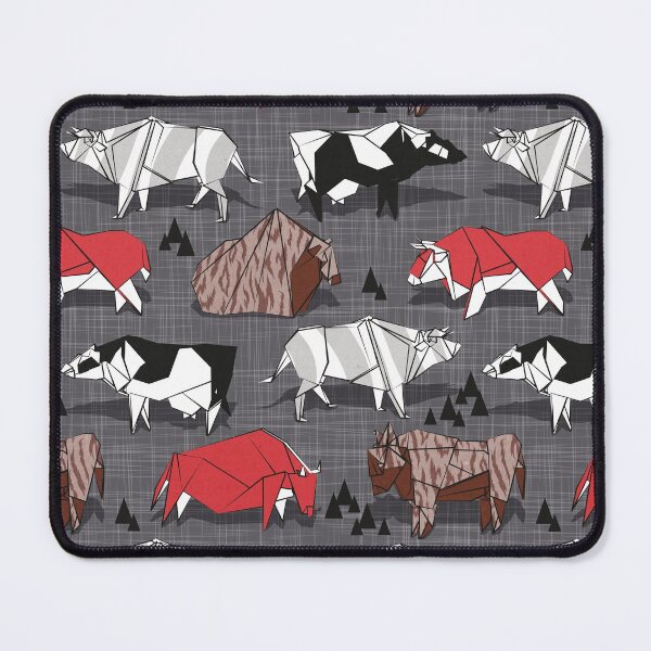 Item preview, Origami cattle friends // charcoal linen texture background red brown grey black and white geometric ox bulls and cows  designed and sold by SelmaCardoso.