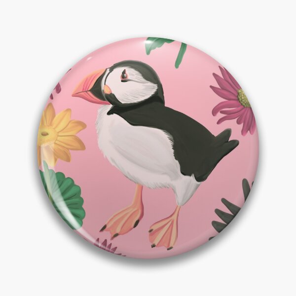 Item preview, Cute Pink Puffin Flower Pattern designed and sold by Happy  People Prints.