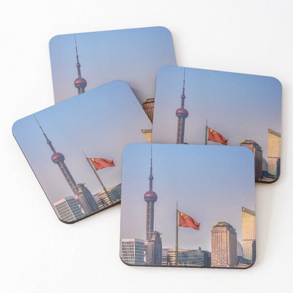 Item preview, Shanghai city skyline with Chinese flag designed and sold by WorldScenery.