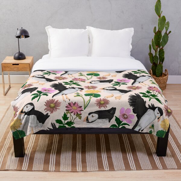 Item preview, Cute Cream Puffin Flower Pattern designed and sold by Happy  People Prints.