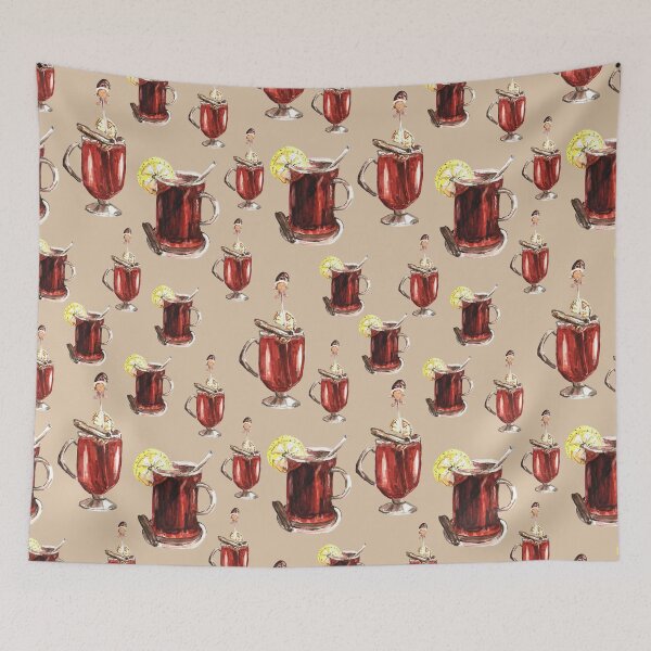 Item preview, Watercolor mulled wine pattern designed and sold by GrayCatGraphics.