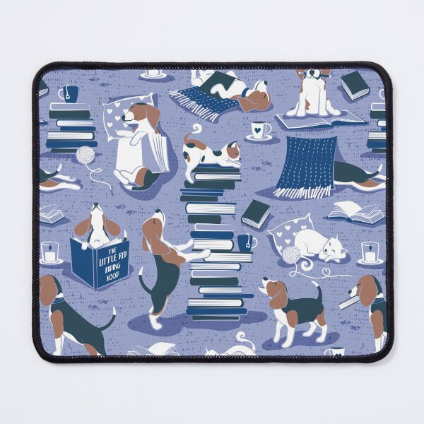 Item preview, Life is better with books a hot drink and a friend // indigo blue background brown white and blue beagles and cats and classic blue cozy details designed and sold by SelmaCardoso.