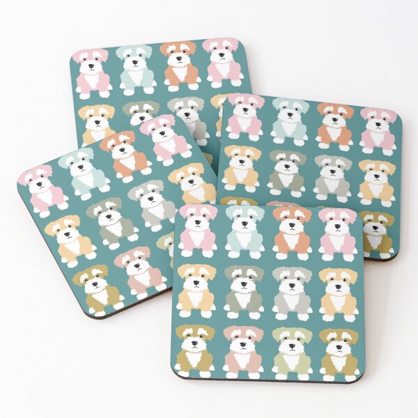 Item preview, Rainbow of Miniature Schnauzer Dogs on Duck Egg Blue Background designed and sold by NattyDesigns.