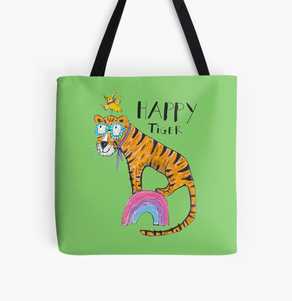 Angry tiger rainbow colored face art Tote Bag