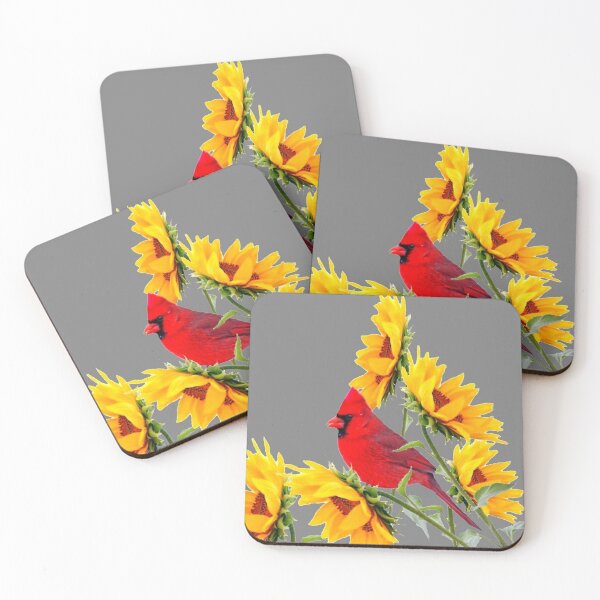 Item preview, RED CARDINAL & YELLOW SUNFLOWERS ON GREY A,RT designed and sold by sharlesart.