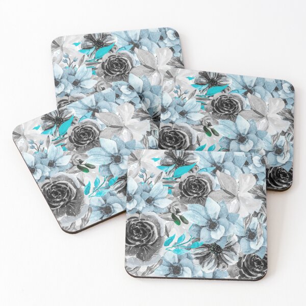 Item preview, Aqua And Grey Watercolor All Over Floral Pattern  designed and sold by Designs By YL.