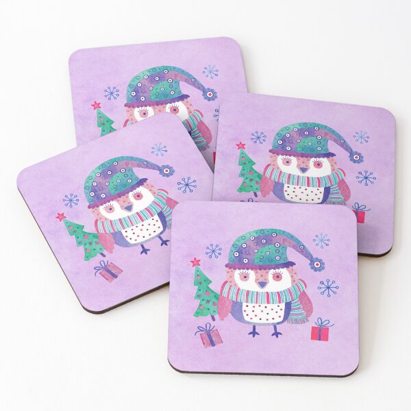 Item preview, Cute watercolor christmas owls on pink background  designed and sold by Darina Gulbina.
