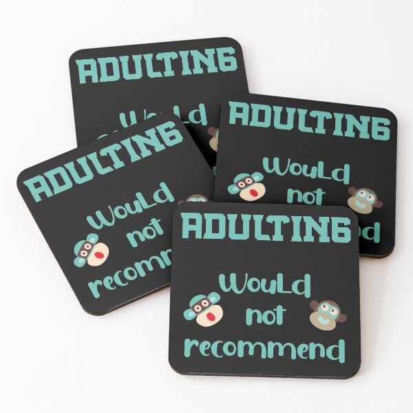 Item preview, Adulting, Would not recommend - In Aqua with two Sock Monkey Heads designed and sold by Trinket-Trickster.