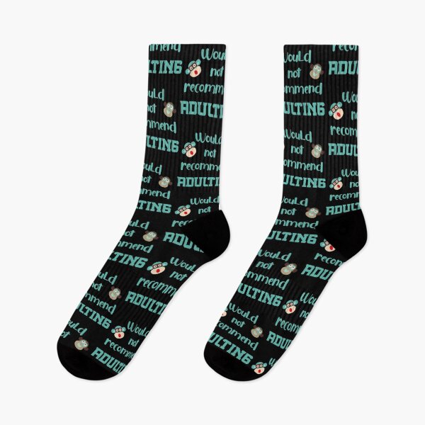 Item preview, Adulting, Would not recommend - In Aqua with two Sock Monkey Heads designed and sold by Trinket-Trickster.