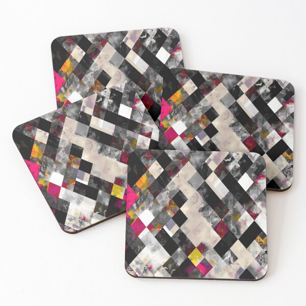 Item preview, graphic design pixel geometric square pattern abstract background in pink brown black designed and sold by Mrvell.