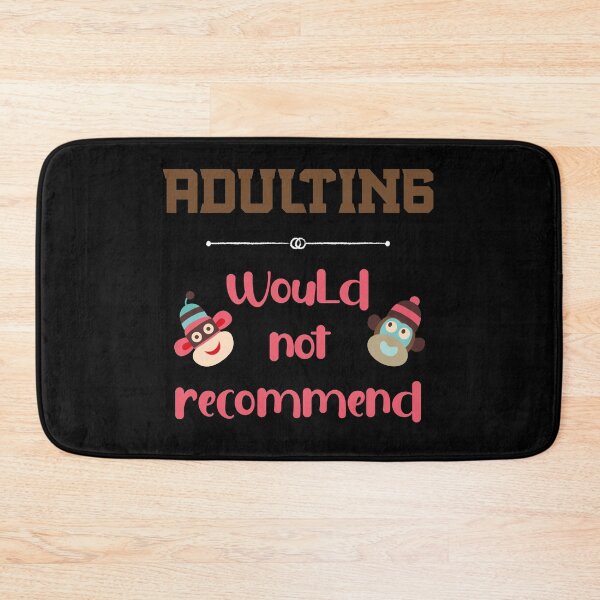 Item preview, Adulting, Would not recommend - In Pink and Brown with two Sock Monkey Heads designed and sold by Trinket-Trickster.