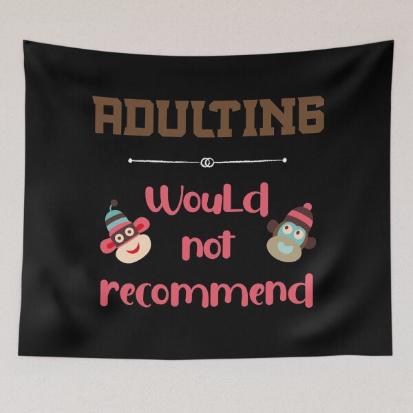 Item preview, Adulting, Would not recommend - In Pink and Brown with two Sock Monkey Heads designed and sold by Trinket-Trickster.