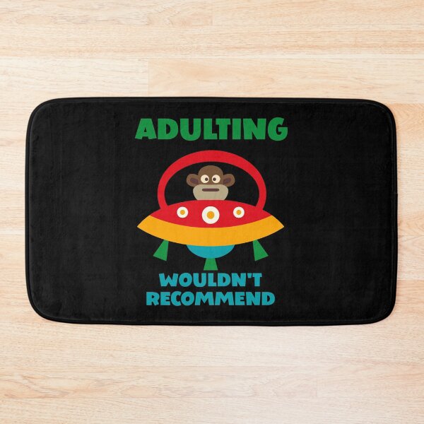 Item preview, Adulting, Wouldn't Recommend - Sock Monkey in Colourful Space Ship designed and sold by Trinket-Trickster.