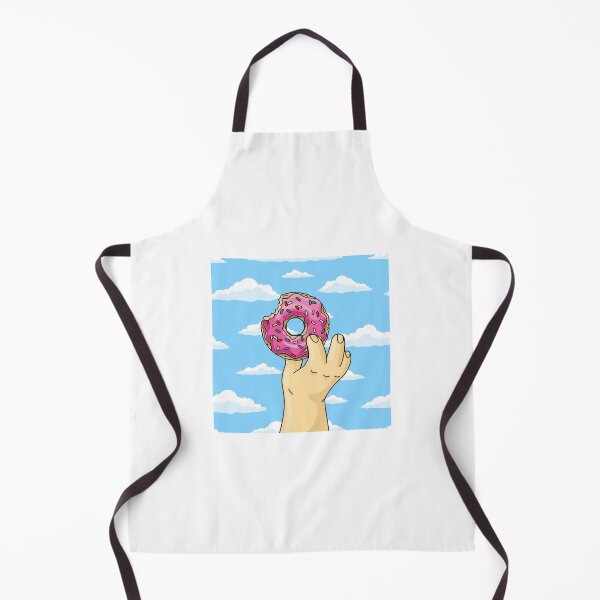 Item preview, man holding half eaten cartoon donut with pink frosting against blue sky wishes clouds. designed and sold by yassineddy.