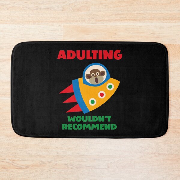 Item preview, Adulting, Wouldn't Recommend - Sock Monkey in Colourful Flying Rocket designed and sold by Trinket-Trickster.