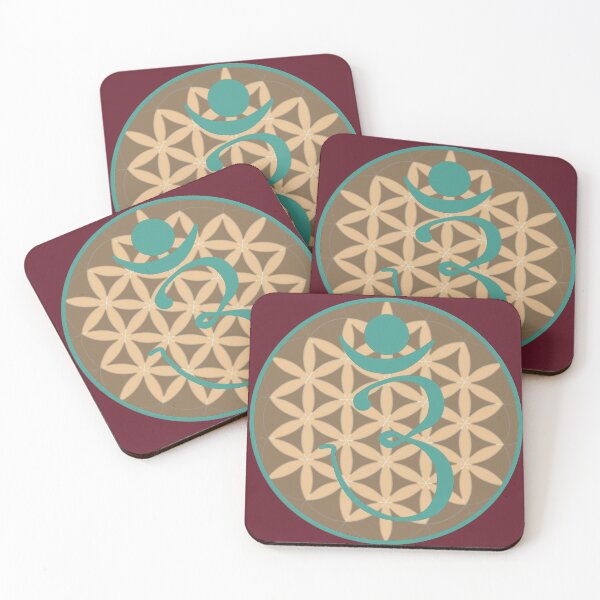 Item preview, OM Logo - Teal on Brown With Flower of Life designed and sold by Fractal Journeys, etc. .