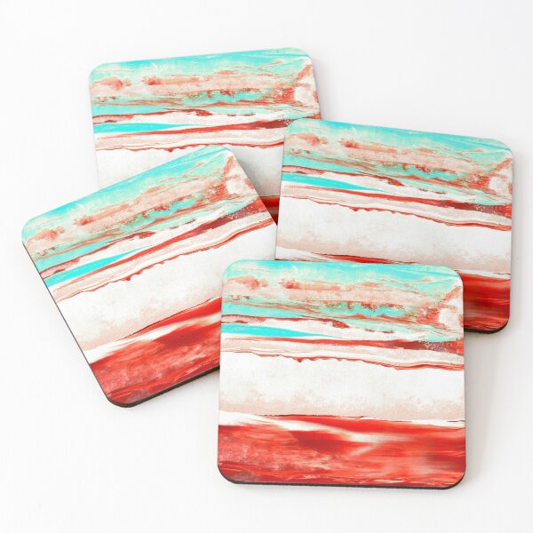 Item preview, Julia Di Sano - LET GO 1 RED AQUA OCEAN WAVES SEA ABSTRACT PAINTING designed and sold by EbiEmporium.