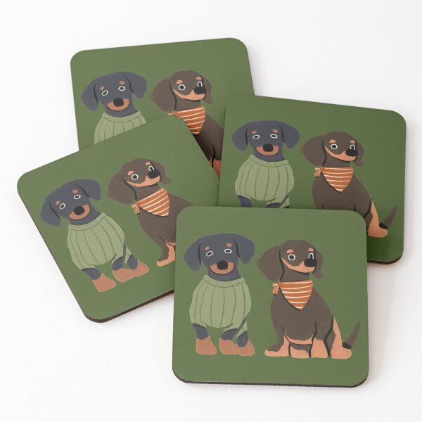Item preview, Dachshund Dogs - Cute Green and Brown Animal Illustration Pattern designed and sold by TheRainbowRoom.