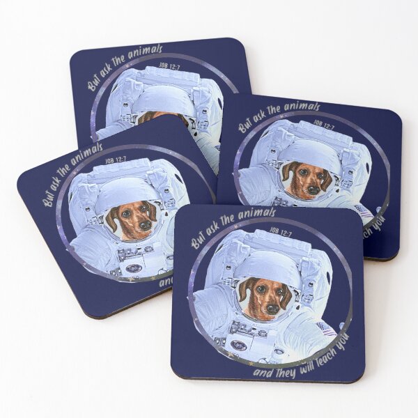 Item preview, Weiner Daschund Dog Astronaut in Space Bible Verse Ask the Animals Job 12:7 designed and sold by TheKingdomAttic.