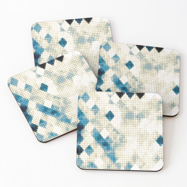Item preview, graphic design pixel geometric square pattern abstract background in blue black and white designed and sold by Mrvell.