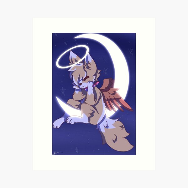 Winged wolf on the moon Art Print