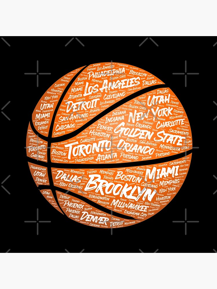 Coussin for Sale avec l'œuvre « Nuage de mots de basket-ball des villes NBA  » de l'artiste ASAPPTEES