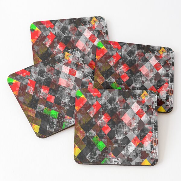 Item preview, graphic design pixel geometric square pattern abstract background in red yellow green designed and sold by Mrvell.