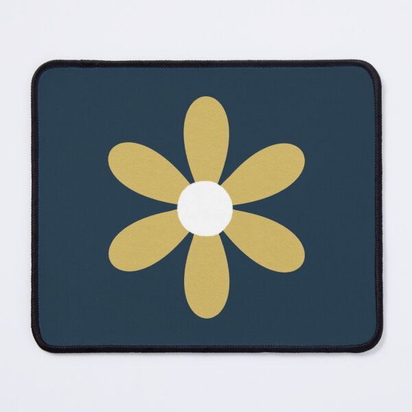 Item preview, Daisy Puff Papercut in Dijon Mustard Yellow on Navy Blue Solid. Textured Minimalist Retro Floral Design designed and sold by kierkegaard.