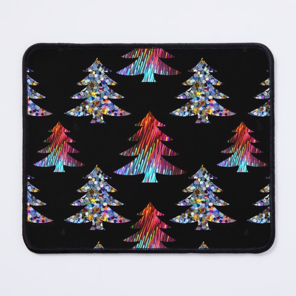 Item preview, Rainbow glitter Christmas Trees on a black background pattern designed and sold by Pear Tree Studio.