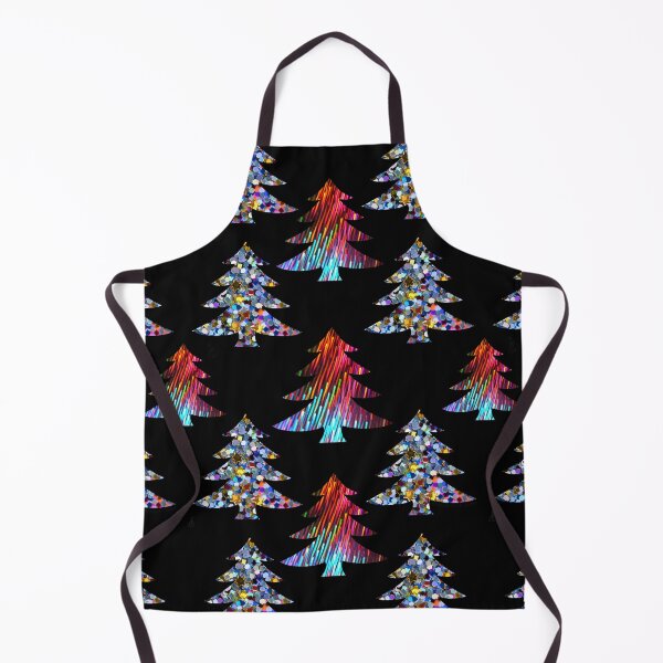 Item preview, Rainbow glitter Christmas Trees on a black background pattern designed and sold by Pear Tree Studio.