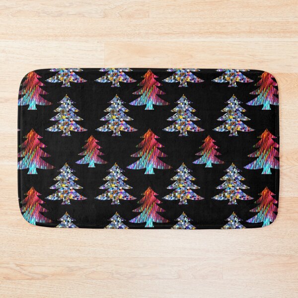 Item preview, Rainbow glitter Christmas Trees on a black background pattern designed and sold by Pear Tree Studio.