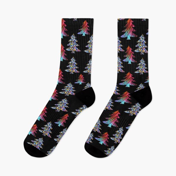 Item preview, Rainbow glitter Christmas Trees on a black background pattern designed and sold by Pear Tree Studio.