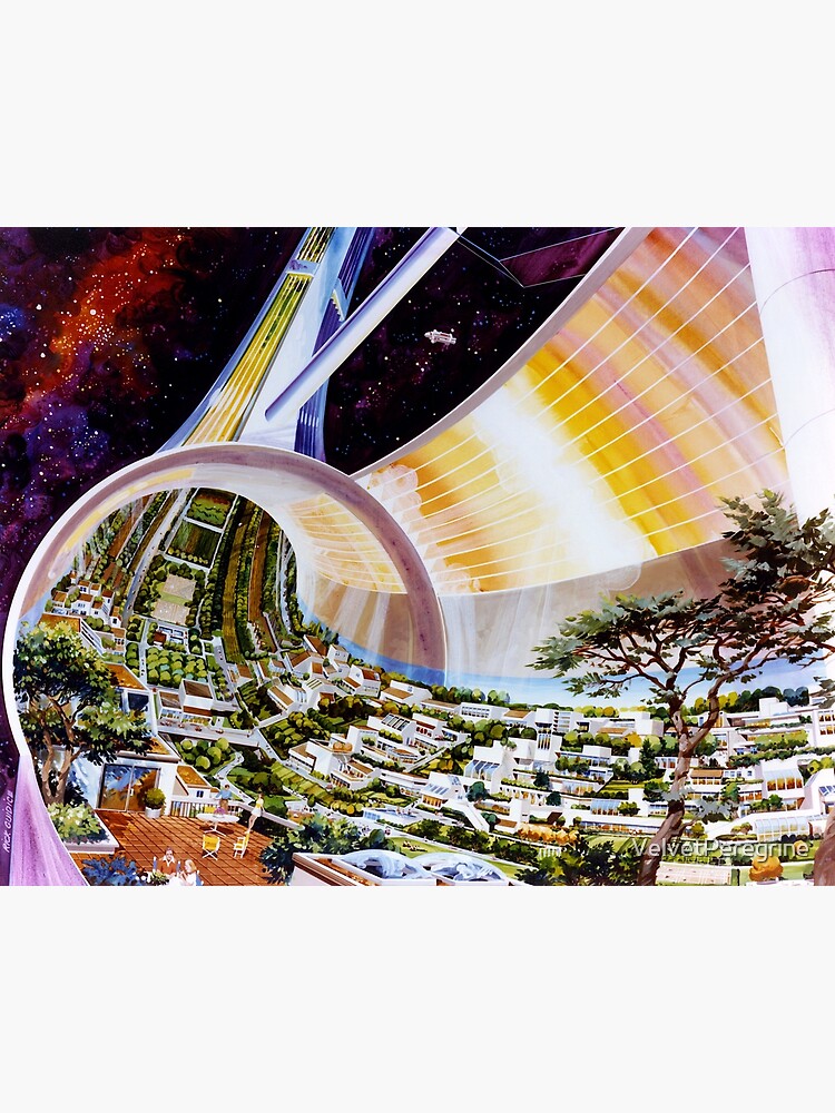 Disover 1970s Space Colony Concept | Artist Renditions | Toriodal Colony Cutaway View of Interior | Retro Science Premium Matte Vertical Poster