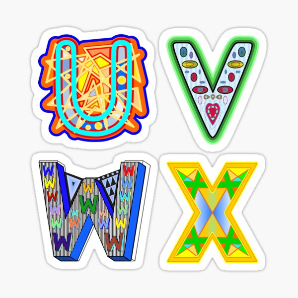 "Alphabet Letters U V W X Artful Sticker Pack" Sticker for Sale by
