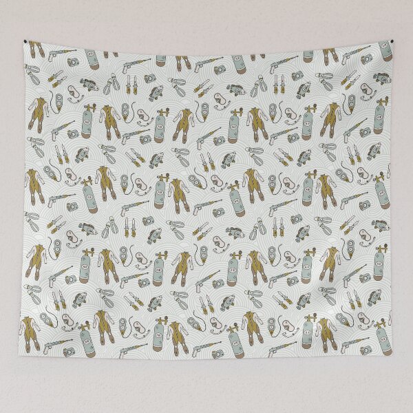 Item preview, Diving Equipments On Wave Background  designed and sold by CatheriLove.