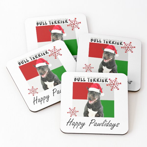 Item preview, Happy Pawlidays – Christmas Bull Terrier Dog Design w/ Santa Hat designed and sold by platinumblks.