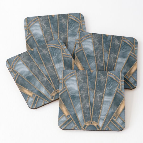 Item preview, Blue Grey Elegant Stained Glass Art Deco Window With Marble And Gemstone designed and sold by artsandsoul.