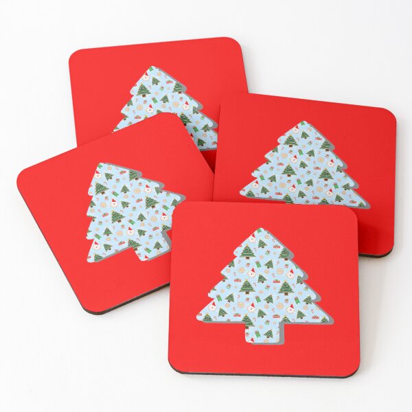 Item preview, Kawaii Christmas Tree and Santa Cookies Pattern on Red designed and sold by mixMixtli.