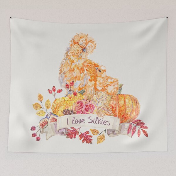 Item preview, I love Silkies Hen & Chick with Fall Harvest Wreath designed and sold by becca-boyce.
