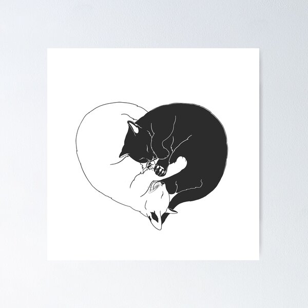 Heart Cats Black and White Poster for Sale by TheAlphaTribe