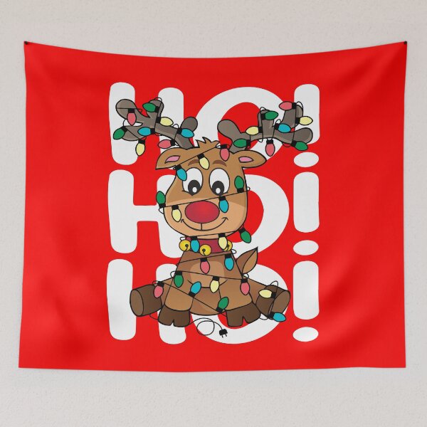 Artikelvorschau, Adorable Reindeer Wrapped in Christmas Lights Ho Ho Ho entworfen und verkauft von HoneycoffeeShop.