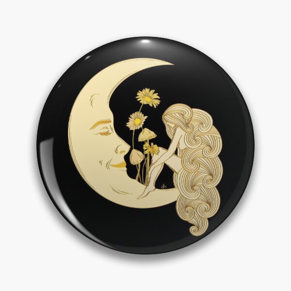 Item preview, Moonchild - mushroom woman sitting on the moon designed and sold by DenHalasovaArt.