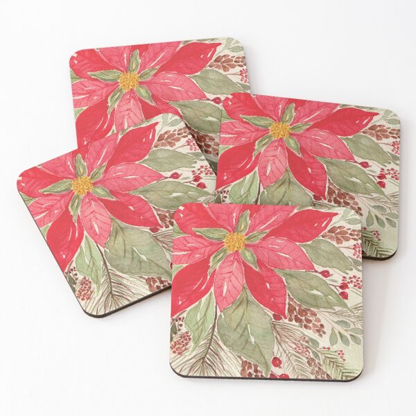 Item preview, Vintage Christmas Poinsettia, Holly Berries and Pine in Watercolor designed and sold by DaisyGirlDesign.