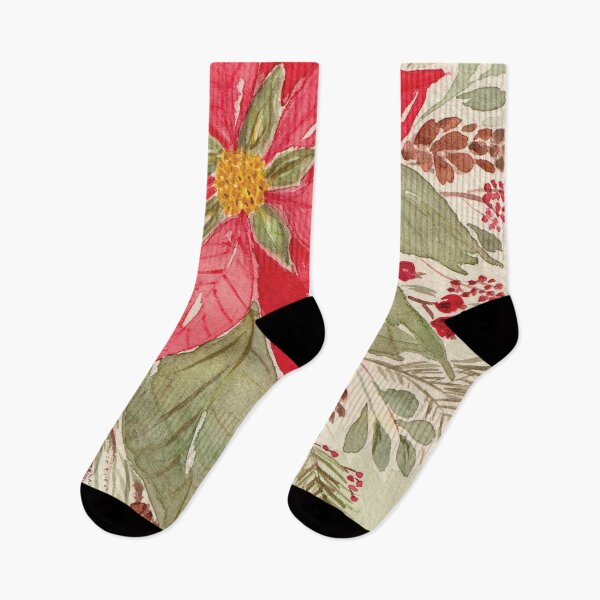 Item preview, Vintage Christmas Poinsettia, Holly Berries and Pine in Watercolor designed and sold by DaisyGirlDesign.